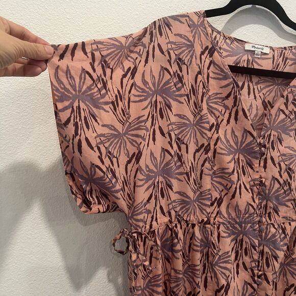 Madewell Dress Womens Pink Button Front Tiered Oasis Palms Mini Sz L Beach Chic - Picture 4 of 7